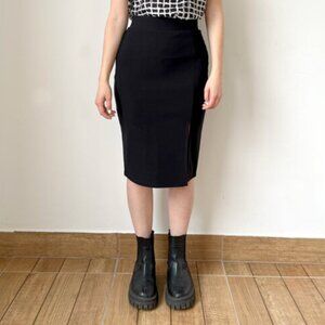 Black Jersey Pencil Skirt - Classic Fitted Midi Skirt